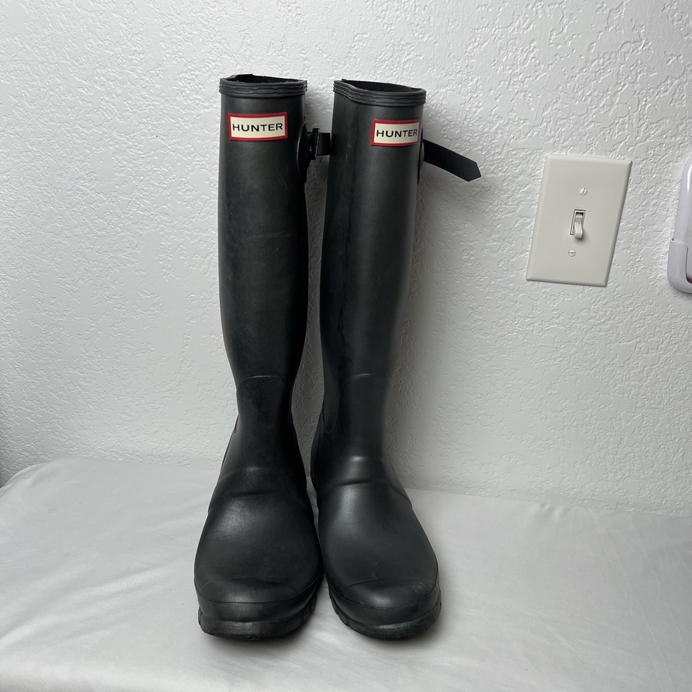 Hunter Original Tall Rain Boots Black Women Size 10 Waterproof Rubber Adjustable - Picture 2 of 6
